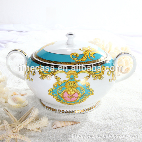 3500CC Luxury Fine Hyper White Porcelain Soup Tureen of Sea Goddness